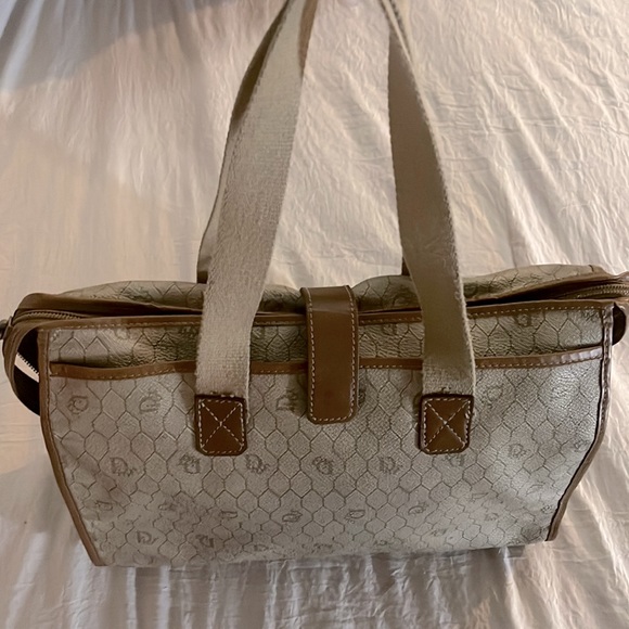 Vintage Christian Dior Satchel Handbag beige with brown honeycomb design - Picture 2 of 7